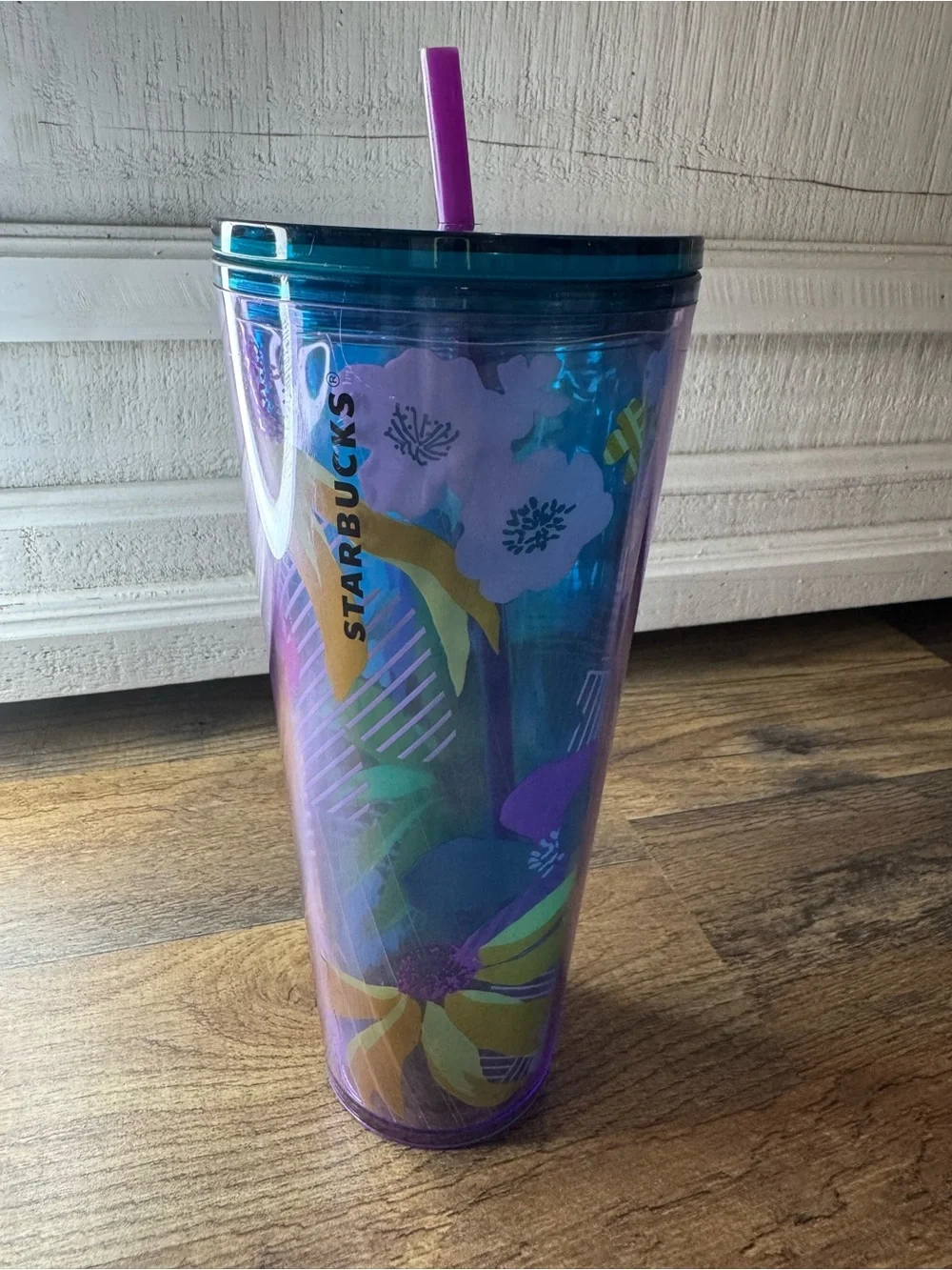 Starbucks Purple Floral Wave Venti Tumbler with Purple Straw Cup 2022